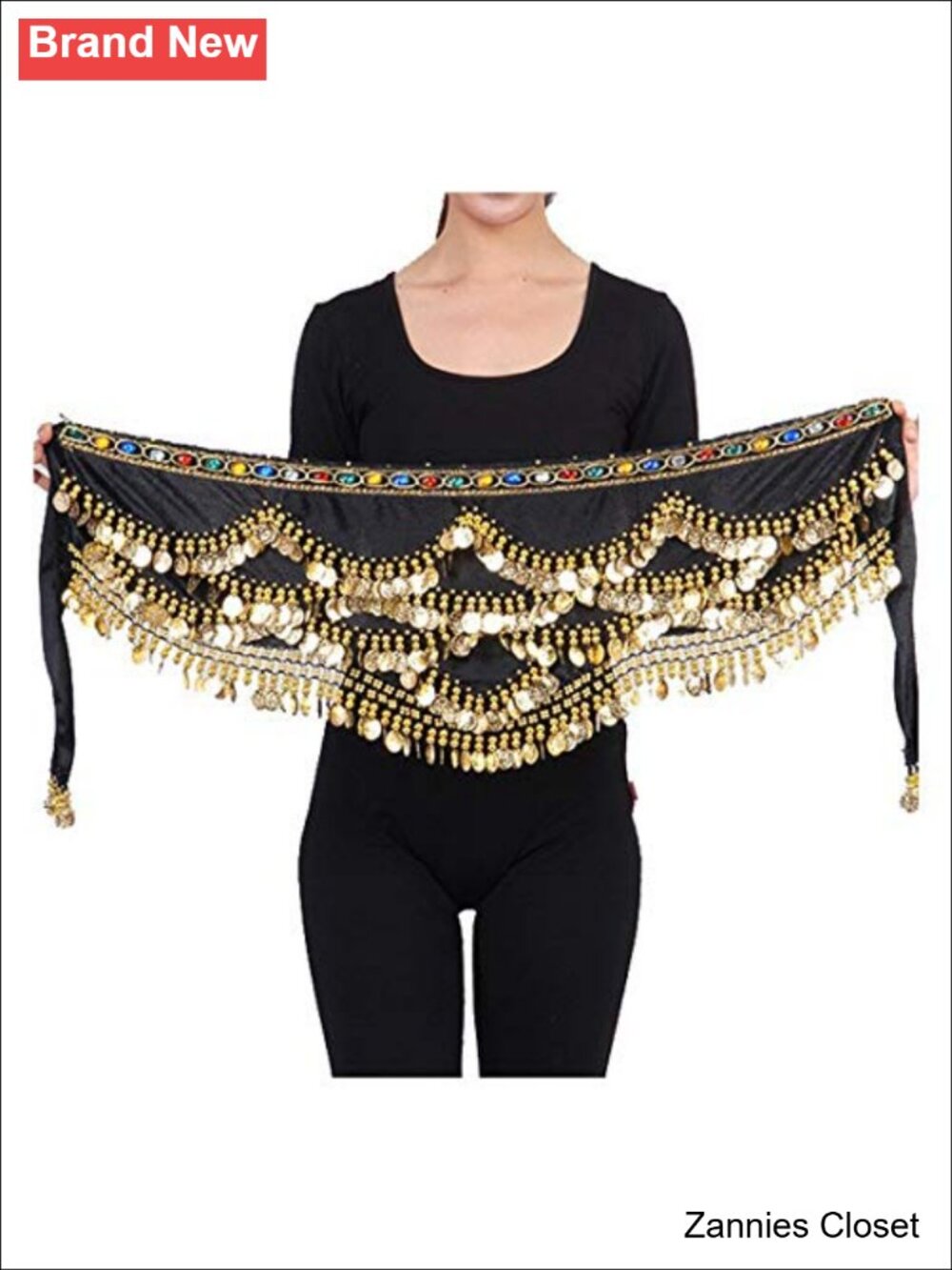 ✨ Velvet Gold Coins Belly Dance Hip Scarf Wrap Skirt for Stage Performance